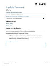 Chcccs Ae Kn Of Complete Docx Knowledge Assessment Criteria Unit