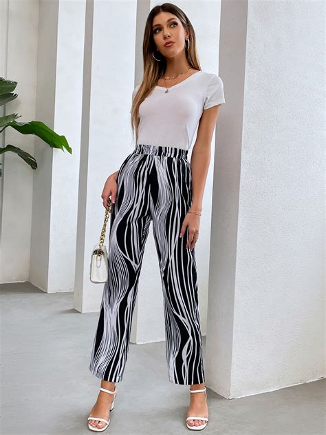 Allover Print Straight Leg Pants Shein Usa