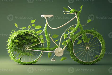 Bicycle Covered With Green Leaf Tendril Eco And Environment Concept