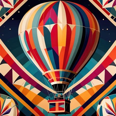 Premium Photo Hot Air Balloon Transport Elegant Vintage Retro Art Deco Style Illustration