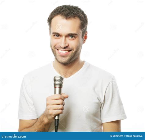 Young Man Holding A Microphone Stock Image Image Of Reporter