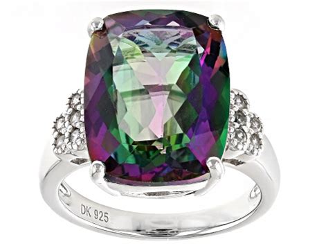 Mystic Fire Green Topaz Rhodium Over Sterling Silver Ring Ctw