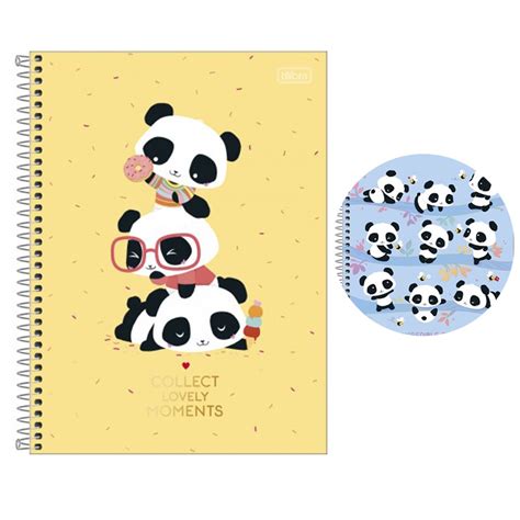 Caderno Universitário Capa Dura Lovely Friend Panda 1 Matéria 80 Folhas