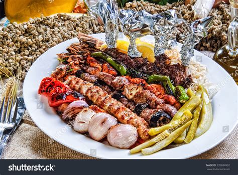 Plate Of Arabic Oriental Barbeque Made Of Different Kinds Of Meat