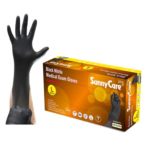 Sunnycare 100pcs Medical Grade Black Nitrile Exam Gloves Powder Free