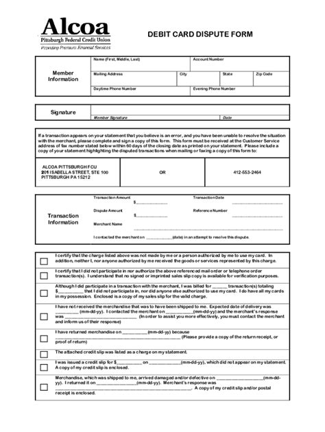 Fillable Online Debit Card Dispute Form Part I Please Provide The Fax Email Print Pdffiller