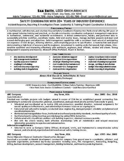 Safety Coordinator Resume Example