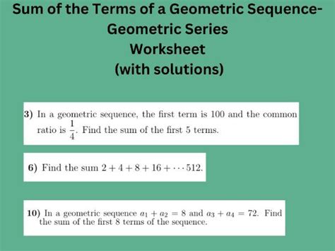 Sum Of The Terms Of A Geometric Sequence Geometric Series Worksheet