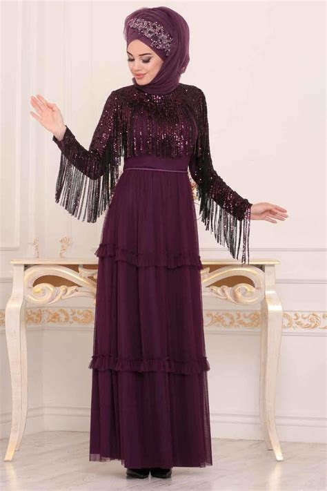 Violet Foncé Tesettürlü Abiye Elbise Robe de Soirée Hijab 3823MU