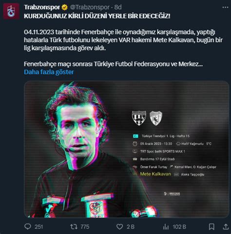 Mete Kalkavan A G Rev Verildi Ini Duyan Trabzonspor Tff Ve Mhk Ya