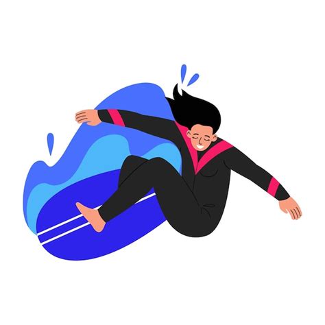 Premium Vector Female Character Surfing Surfer Standing On Surfboard