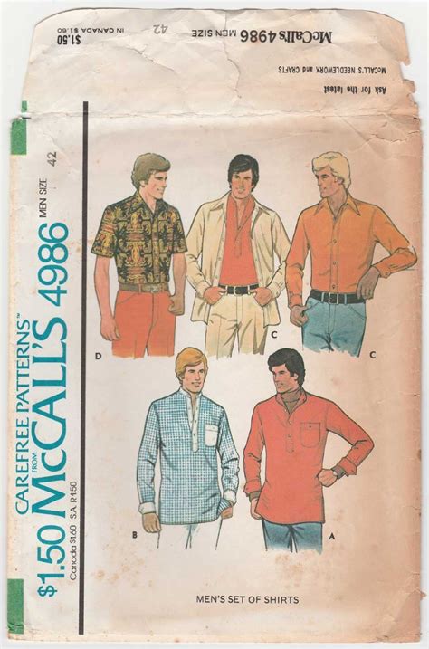 McCall S Pattern 4986 UNCUT Vintage 70 S Men S Set Of Pullover Shirts