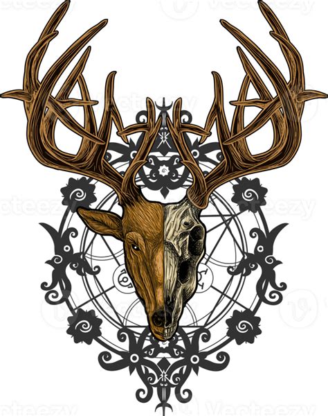 Deer Skull Artwork Background Batik Borneo Detailed Illustration 27172712 Png