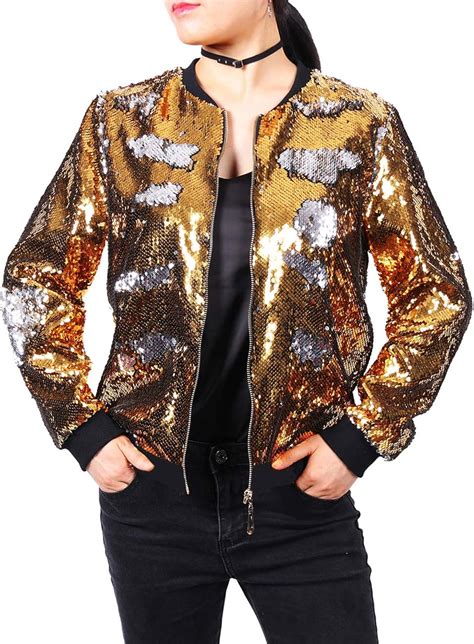 Women Sparklely Sequin Jackets Ladies Casual Outwear Coat Hoodie Bomber Jacket Flip