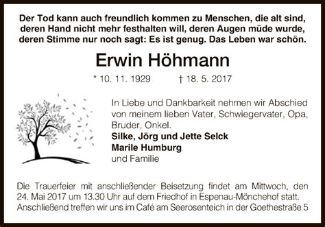 Traueranzeigen Von Erwin H Hmann Trauer Hna De