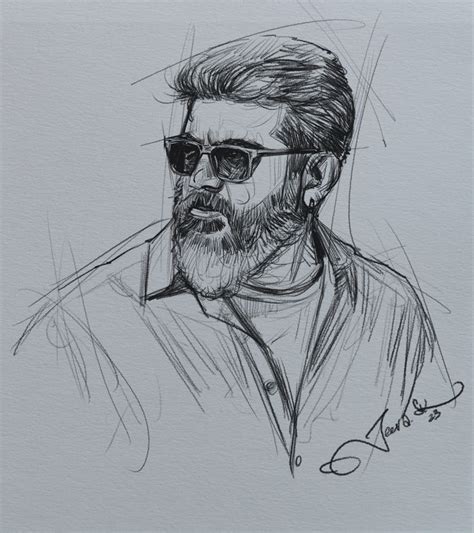 Thunivu Thala Ajithkumar Pencil Sketch Thala Thunivu Ak