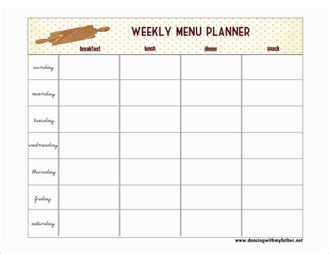 Free Printable Lunch Menu Template Of 8 Best Of Printable Menu Planner ...