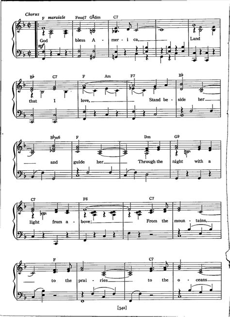 God Bless America Sheet Music Digital Patriotic Tune Key Of F For Piano