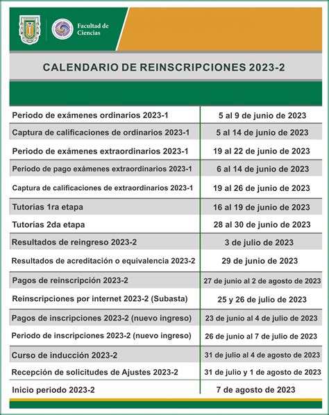 Calendario De Reinscripciones 2023 2 Facultad De Ciencias