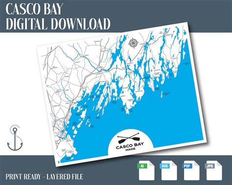 Casco Bay Map File, Casco Bay SVG, Maine SVG, Instant Download, Laser ...