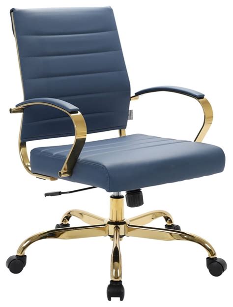 Pemberly Row Modern Adjustable Leather Office Chair In Navy Blue