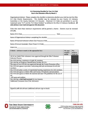 Fillable Online Ross Osu 4 H Chartering Checklist For Your 4 H Club Due