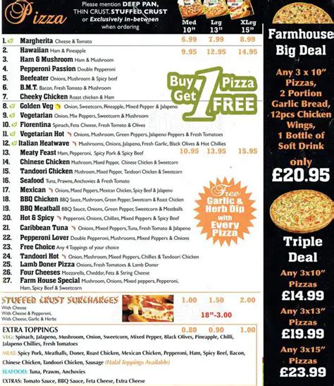 Farmhouse Pizza Menu Menu For Farmhouse Pizza Enfield London Zomato UK