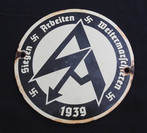 Lot A 1939 Sa Third Reich Enamel Sign