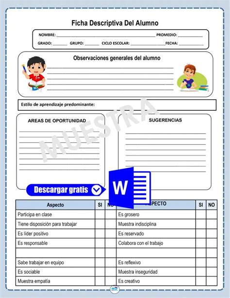 Formatos De Ficha Descriptiva Del Alumno Y Grupo Primaria 74100 Hot