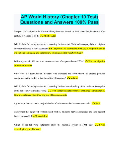 Ap World History Chapter 10 Test Questions And Answers 100 Pass Ap