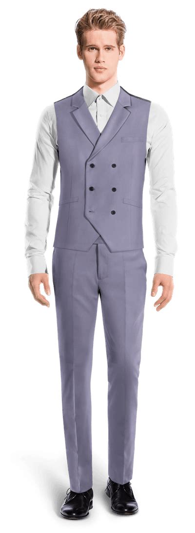 Blue Polyester Rayon 3 Piece Suit And Lapeled Double Breasted Waistcoat