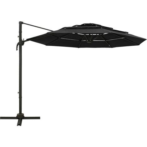 Parasol de jardin à 4 niveaux avec mât en aluminium noir 3x3 m