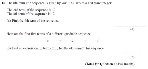 Gcse 9 1 Maths Quadratic Sequences Past Paper Questions Pi Academy