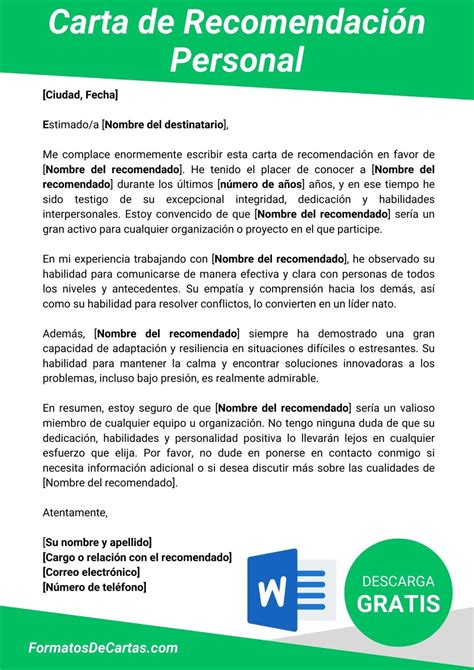 Carta de Recomendación Personal 2023 formatos de cartas