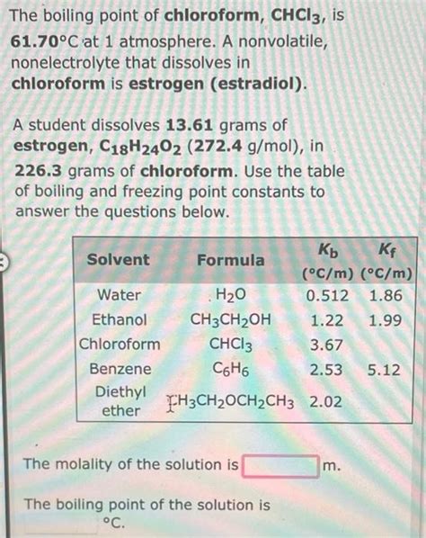 Solved The Boiling Point Of Chloroform CHCl3 Is 61 70C At Chegg