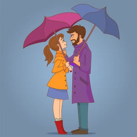 Casal Apaixonado Sob O Guarda Chuva Vetor Premium