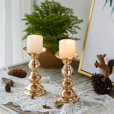 Nuptio Gold Pillar Candle Holder 6 Candlestick Holders Set Of 2