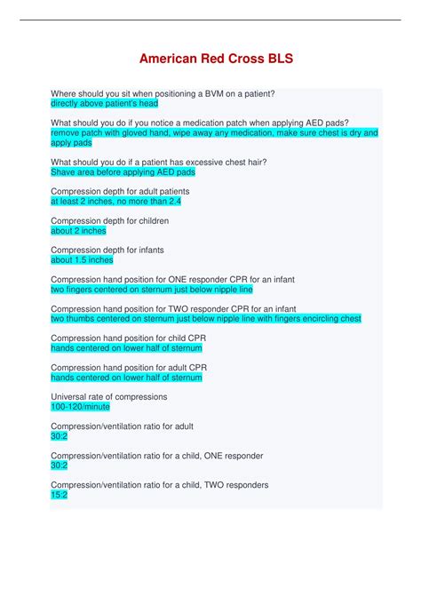 American Red Cross BLS Questions And Answers American Red Cross BLS