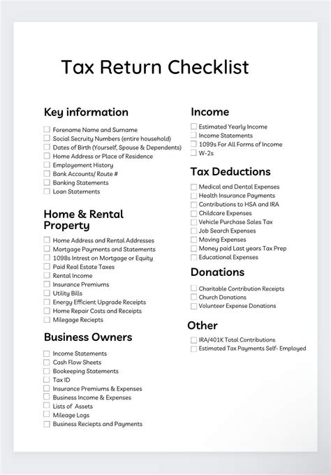 Tax Return Checklist Tax Prep Tax Deductions Tax Prep Checklist Tax Log