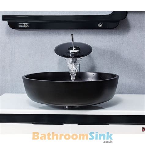 Cylindrical Frosted Matte Black Tempered Glass Bathroom Countertop Sink