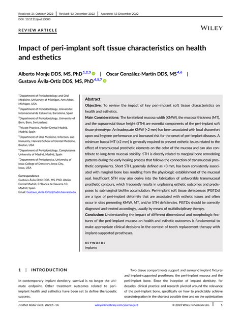 Pdf Impact Of Peri‐implant Soft Tissue Characteristics On Health And Esthetics