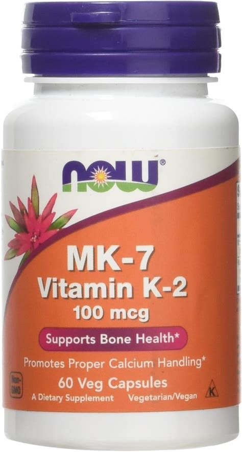 Amazon NOW Foods MK 7 Vitamin K 2 100 Mcg Veg Capsules 60 Count