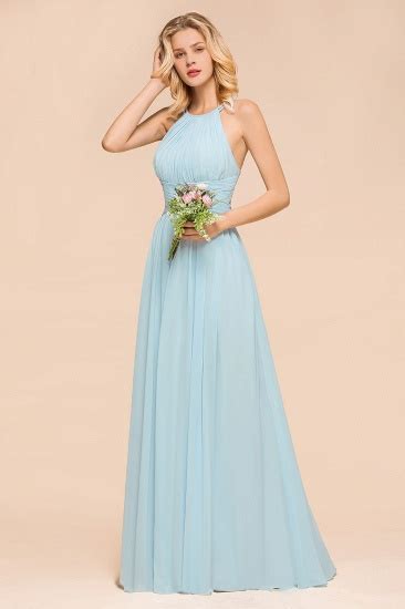 Bmbridal Gorgeous Sky Blue Halter Ruffle Affordable Bridesmaid Dress