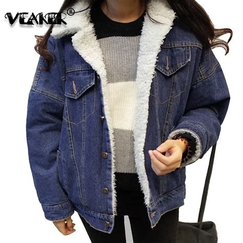 New Autumn Winter Women Lambswool Thick Lambs Wool Denim Jacket Loose