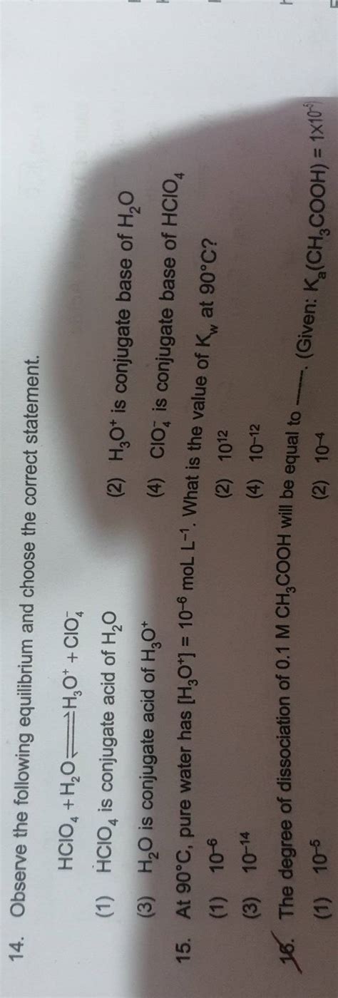 Observe The Following Equilibrium And Choose The Correct Statement Hclo