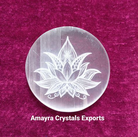 Gemstone Selenite Lotus Engraved Charge Plate Amayra Crystals