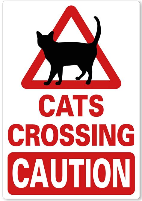 Metal Sign Cats Crossing Caution Red White Safety Etsy Uk