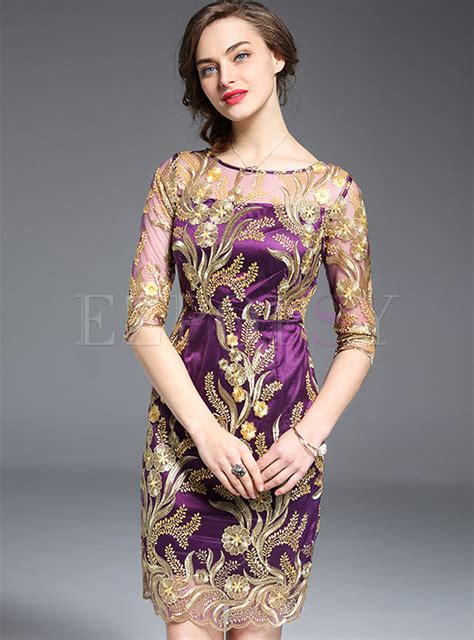 Dresses Bodycon Dresses Sexy Embroidery Three Quarters Sleeve Slim