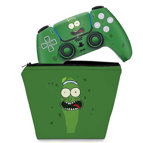 KIT Capa Case E Skin PS5 Controle Pickle Rick And Morty Pop Arte Skins