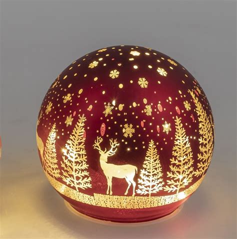 Formano Deko Kugel Licht rot mit Hirsch und Bäume LED Licht mit Timer